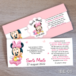 Invitatii botez Minnie Mouse - cu eticheta si plic Roz Pastel- IBE-01