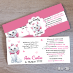 Invitatii botez Pisica Marie - cu eticheta si plic Roz - IBE-05