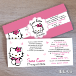 Invitatii botez Hello Kitty - cu eticheta si plic Roz - IBE-06