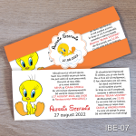 Invitatii botez Tweety - cu eticheta si plic Portocaliu - IBE-07