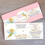 Invitatii botez Tinkerbell - cu eticheta si plic Roz Pastel - IBE-08