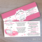 Invitatii botez Lebada - cu eticheta si plic Roz - IBE-13