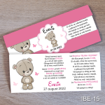 Invitatii botez Ursulet - Cu Eticheta si plic Roz - IBE-15