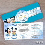Invitatii botez gemeni - Mickey Mouse - Cu Eticheta si Plic Albastru - IBE-83