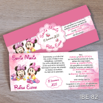 Invitatii botez gemeni - Minnie Mouse - Cu Eticheta si Plic Roz - IBE-82