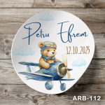 Etichete autocolante rotunde - Ursulet in avion - ARB-112