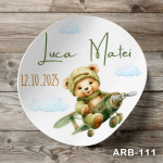 Etichete autocolante rotunde - Ursulet in avion - ARB-111