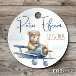 Etichete marturii botez rotunde - Ursulet in avion - ERB-112